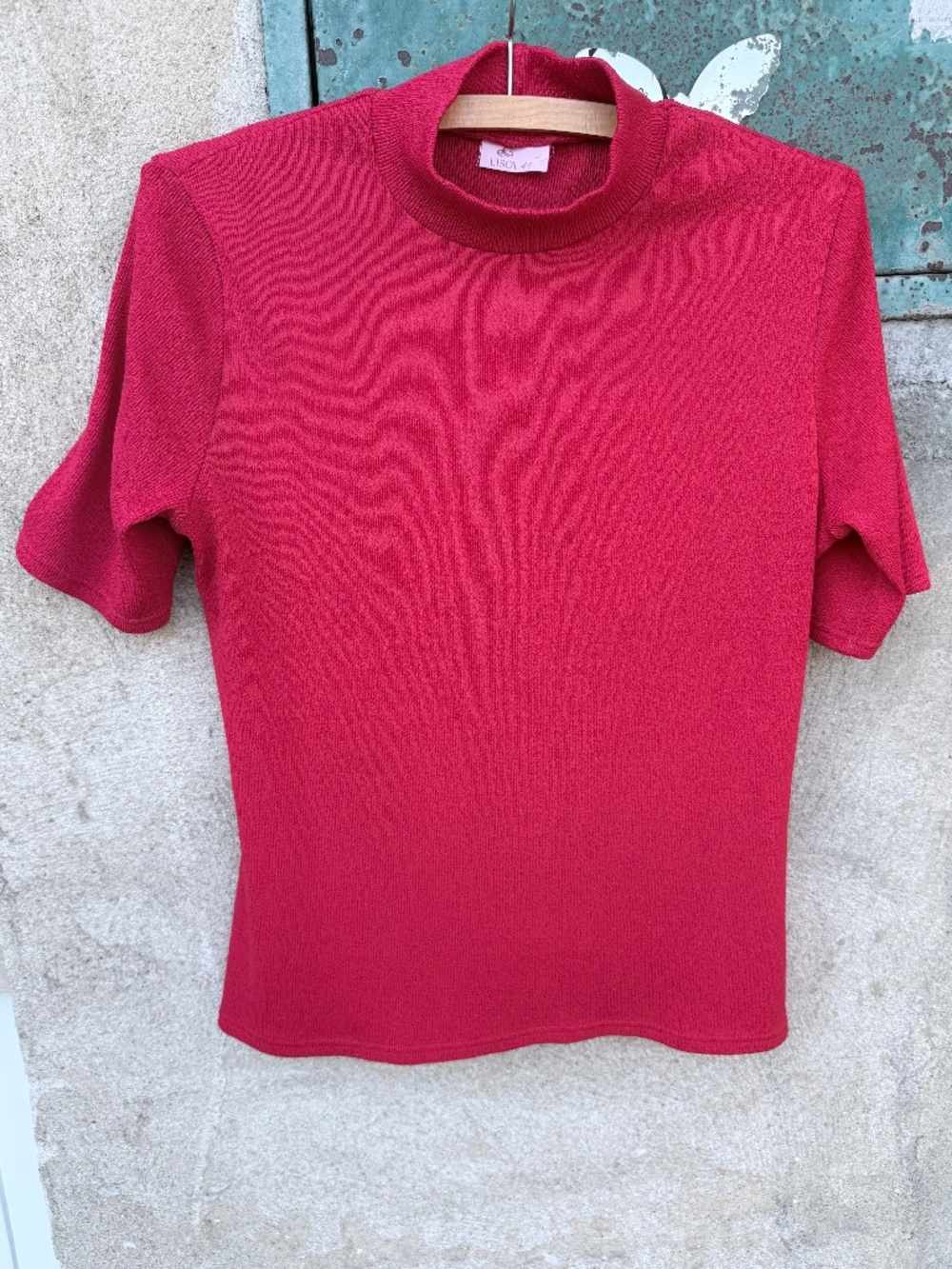 Lisca ribbed short-sleeve mock neck knit Red Top Sz. 44